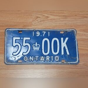 Expired Ontario License Plate 1971 55 00K